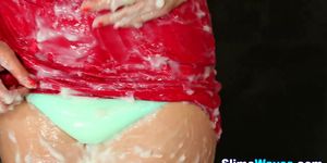 Glam hoe bukkaked in fake cum