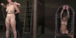 Restrained sub spanked by doms