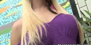 TRANNY SOLOS - Kyara Dias - Busty Blonde Shemale Stroking Her Woody