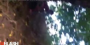 scared ebony caught pissing in the woods