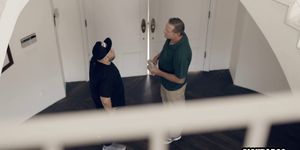 Hot stepdaughter fucked by a client in front of stepdad (Athena Rayne)