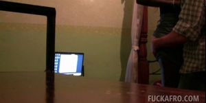 Blonde African slut blowing white pecker