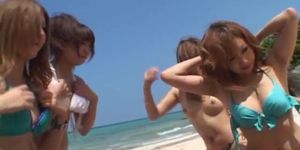 ALL JAPANESE PASS - Shiho Kano and babes lick dong and have twats fucked on the beach