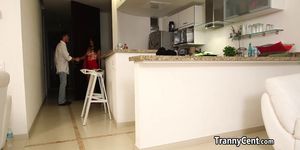 Guy bangs mature shemale slut - video 1