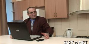 Old teacher pleasured by teen - video 10