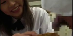 Bukkake slut loves food with cum