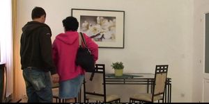 Picked up old brunette grandma rides his cock
