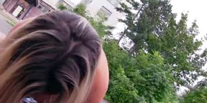 Real pickedup amateur enjoying outdoor cock bouncing