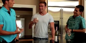 NEXT DOOR WORLD - Muscled jocks threeway fuck in kitchen