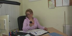 GRANNYBET - Office mature in white stockings seduces him