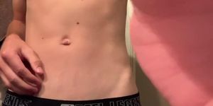 Toned college twink strips and teases big dick