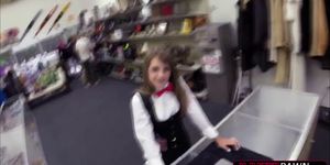 Attractive card dealer gets hammered