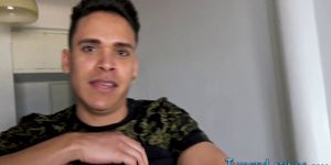 Gay Latino stroking dick and sucking