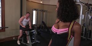Black tranny anal pumps dude at gym (Natassia Dreams)