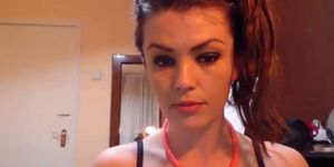 Busty brunette uses glasses and shows her pussy - video 2
