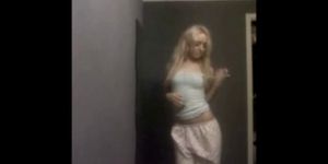 Hot blond teen girl strips