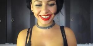 The gorgeous brunette girl Alexxa smoking sexy in her full length