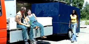 Naughty African lady pissed on and gets exploited
