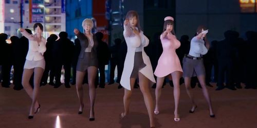 Anime group dance and tease