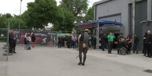 Amateur Ponygirls Pull Carts in Public Race