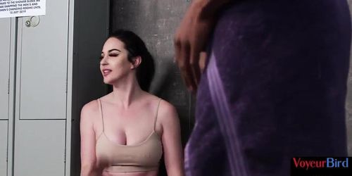 LADY VOYEURS HD - Locker room voyeur babe seducing black guy while stroking