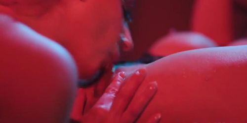 Busty lesbian couple licking each other on the table (ANGELA WHITE, Alexis Fawx, Angela White)