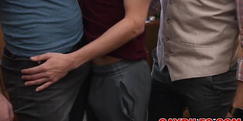 Blonde scamp takes two dicks in his body and he fucking loves it (Bald_head Bald_head)