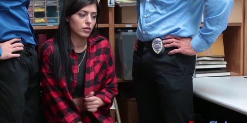 Notorious teen thief punish fucked by two LP officer (Audrey Charlize, Audrey Royal)