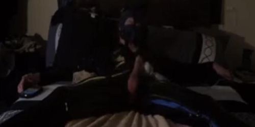 Puppy latex self bondage