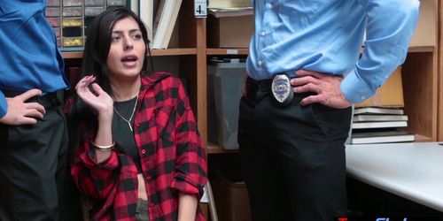 Dirty LP officers sharing a shy busty teen thief Audrey Royal (Audrey Charlize)