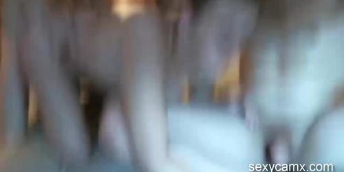 Horny slut gets fucked and spanked by two guys on webcam show live at sexycamx.com