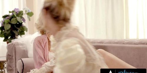 GIRLSWAY Emotional MILF Julia Ann Fucks Her Bride To Be Stepdaughter Carolina Sweets One Last Time