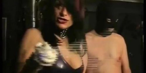 Horny Mistress Dometria Hits The Dick Of The Slave With A Whip And Uses His Balls As A Punching Bag