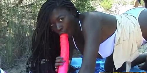 EXPLOITED AFRICAN IMMIGRANTS - Curvy Amateur BBW Gets White Beach Orgy With Huge Toy
