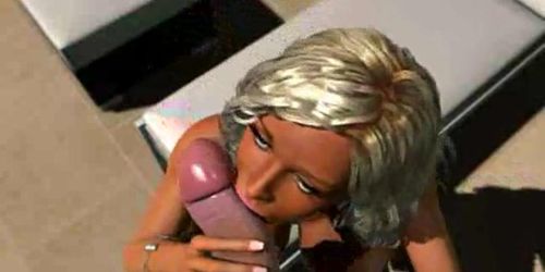 Huge titted anime blondie titfucks