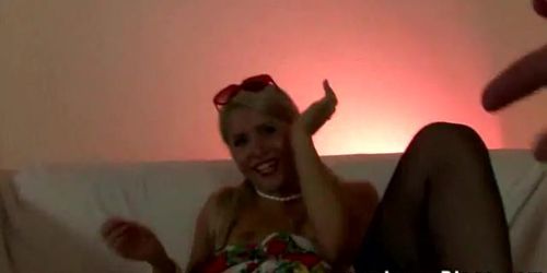 LARAS PLAYGROUND - Sexy young blonde using dildo to masturbate (Lara Latex)