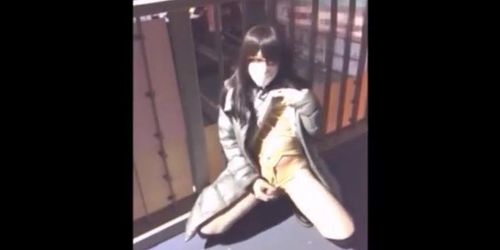 Sexy Asian CD cums in public