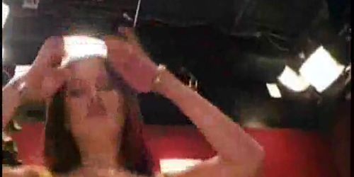 Brunette surrounded by men are not ashamed
