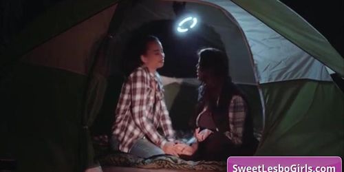 Hot big tit lesbian hot babes Gianna Dior, Shyla Jennings eating and finger fuck pussy while camping in their tent (Giana Bella)
