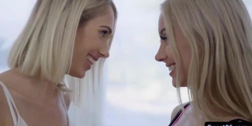 Hot blonde teens licking pussies in the living room
