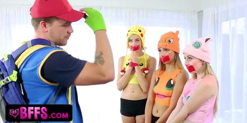 Bffs - Cute Cosplay Teens Take Stranger'S Huge Dick Inside Their Pink Pussies And Swallow It'S Cum