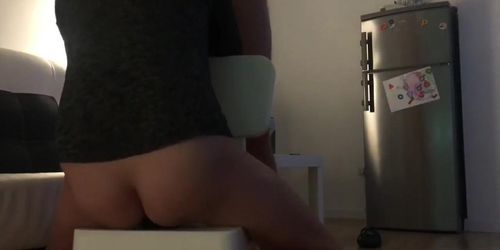 Horny wife riding big dildo and fucks her husband