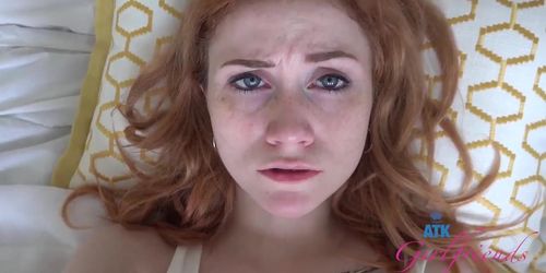 Skinny Amateur redhead with small boobs & braces gets pussy eaten and rides cock (POV) Scarlet Skies