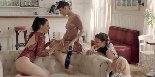 Julia Roca, Eris Maximo, Amber Nevada and Anneke Necro - lesbian fetish - Asian - blonde - brunette - lingerie - masturbation -