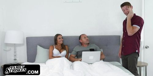 Family Strokes - Lucky Stud Creampies His Caramel Tanned Milf Stepmother In Front Of His Stepdad (Free Use, Havana Bleu)
