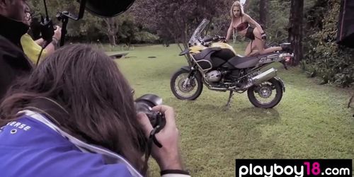 Big boobed naked blondie Danielle Mathers posing on a motorbike outdoor (Ashley Hobbs, Dani Mathers, Jaime Edmondson, Jaime Faith Edmondson, Lauren Elise)