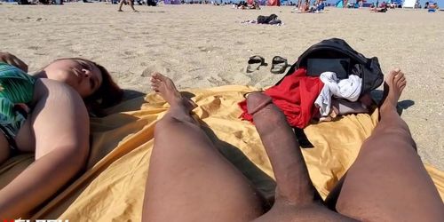 Huge Cock Beach Cumshot - Hands free cum on the beach - Tnaflix.com