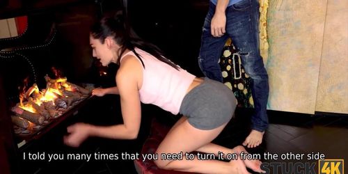 STUCK4K. Hottie is restrained so her horny hubby takes advantage of that