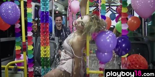 Big boobed nude blondie Danielle Mathers and GFs settled a party on a bus (Ashley Hobbs, Dani Mathers, Jaime Edmondson, Jaime Faith Edmondson, Lauren Elise)