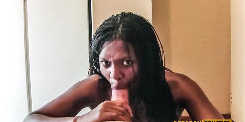 AFRICAN SEX TRIP - Surprise Ebony whore has cum to swallow after sucking my cock